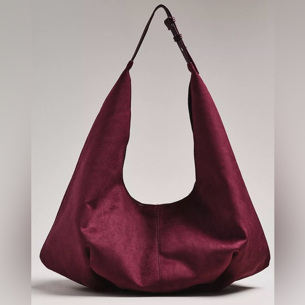 Anthropologie Large Wine Faux Suede Hobo Bag